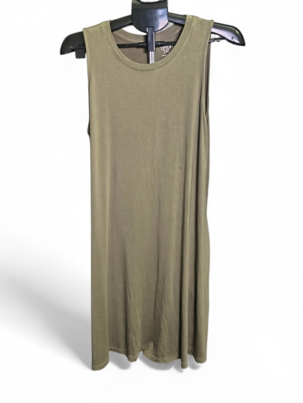 Time and Tru Olive Green Tank Maxi Dress Large Stretchy Sleeveless Casual - Picture 4 of 7